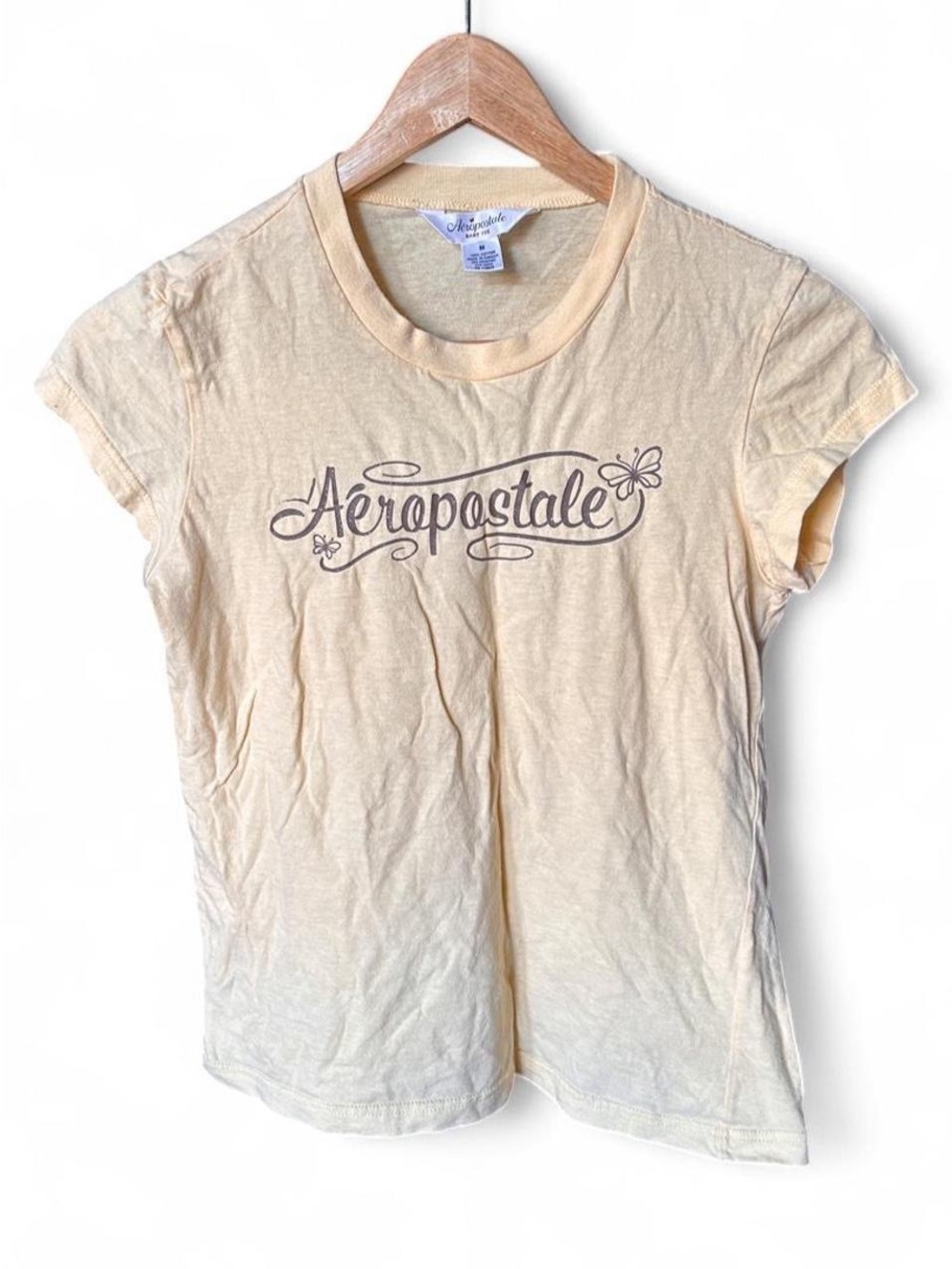 Vintage Y2K Aeropostale Baby Tee M Glitter Butterfly Coquette Fairy Indie Sleaze